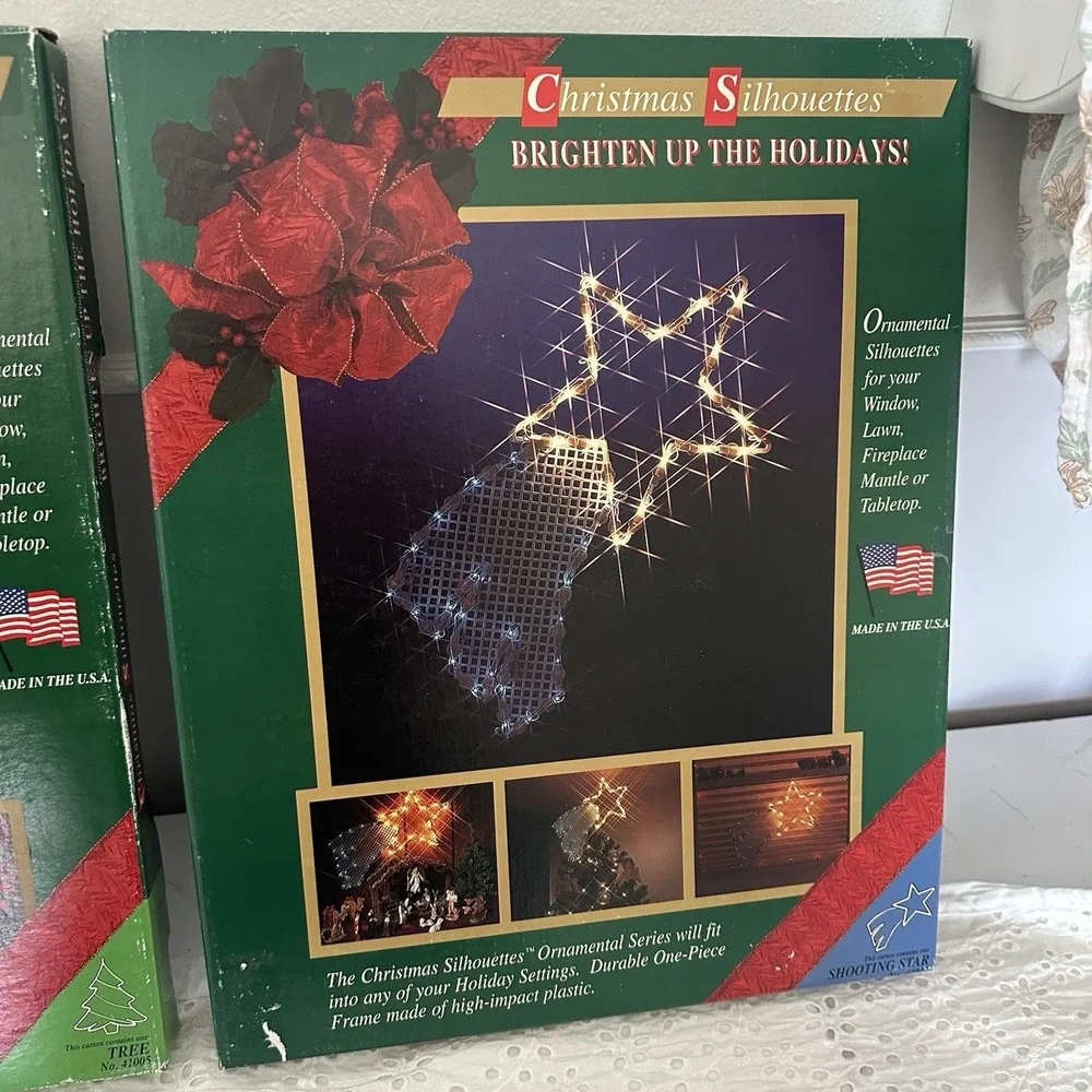 Lot /2 Christmas Silhouettes Light Up Tree &‎ Shooting Star Window Vintage 1995